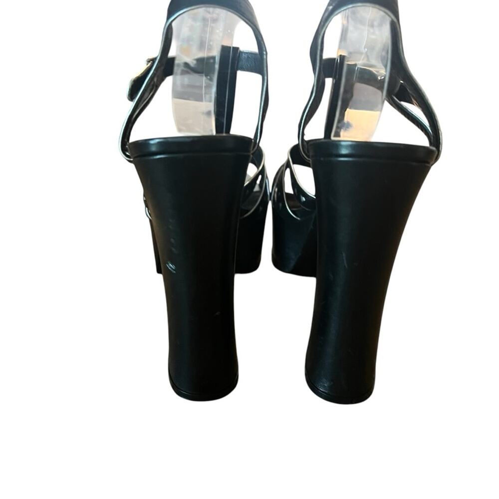 Saint Laurent Black Leather Platform Heel Sandal Silver Hearts EU 40.5 US 10.5 - Picture 4 of 14